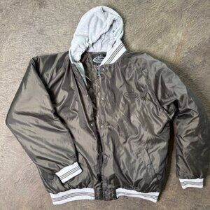 Team Realtree Jacket Mens Extra Large Gray Hooded Quilted Bomber Snap Zip Lined